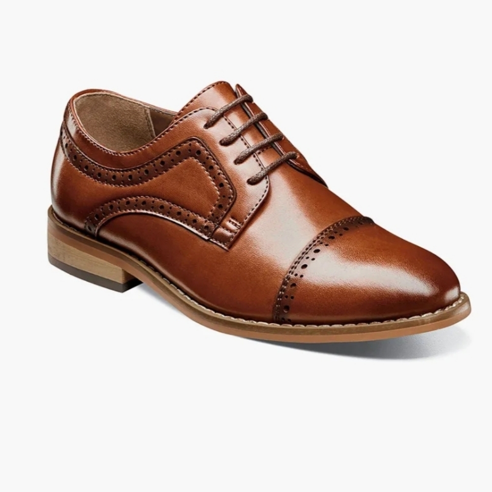 Stacy Adams Kids Dickinson Cap Toe Oxford, Youth 2, Cognac Wedding